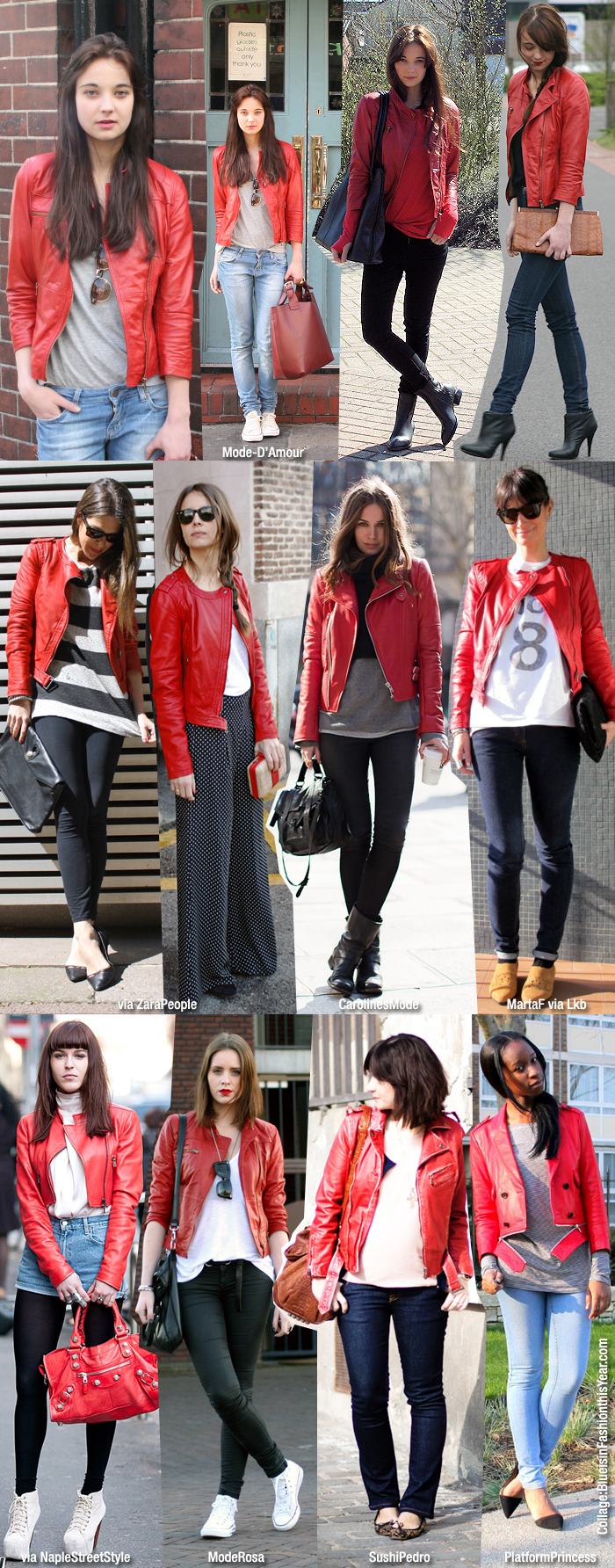 Inspiration/ How to Wear: Red Leather Jacket - Blue is in Fashion